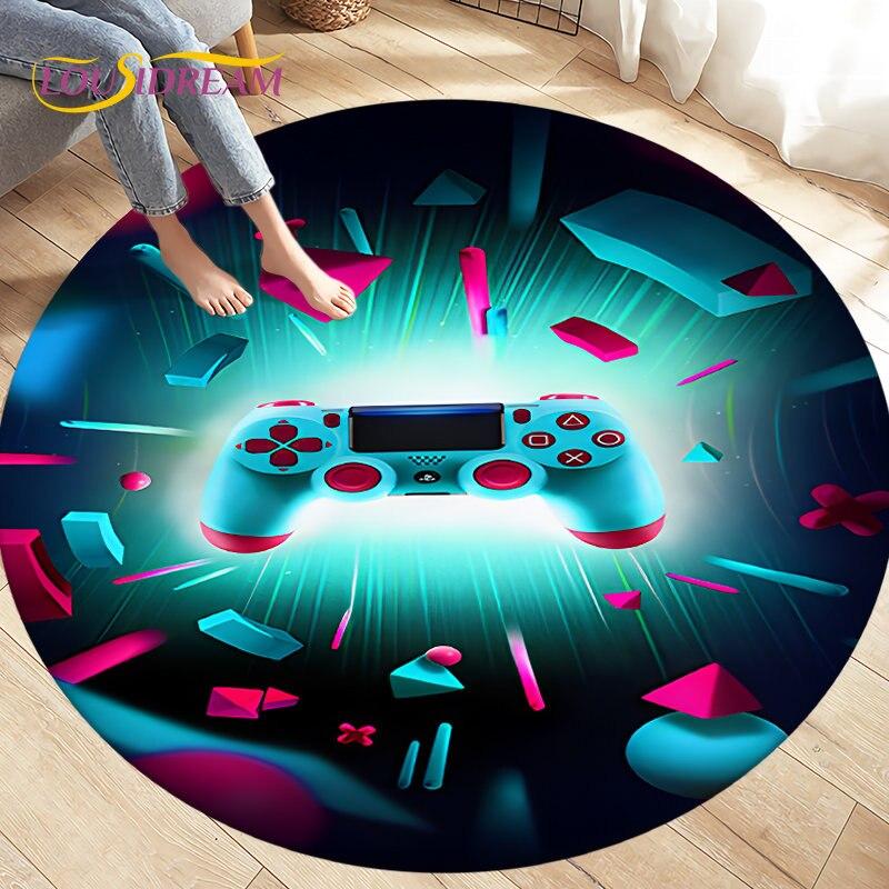 Cartoon Gamer Game Controler Area Koberec,Koberec s kulatým kobercem do obývacího pokoje Ložnice Dekorace,Děti si hrají plazící se protiskluzová podložka na podlahu