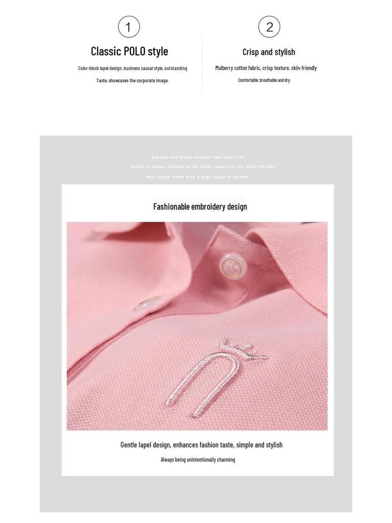 Dámské letní polo tričko s krátkým rukávem - Volný střih, Tištěné logo, Sportovní ležérní tričko z čisté bavlny