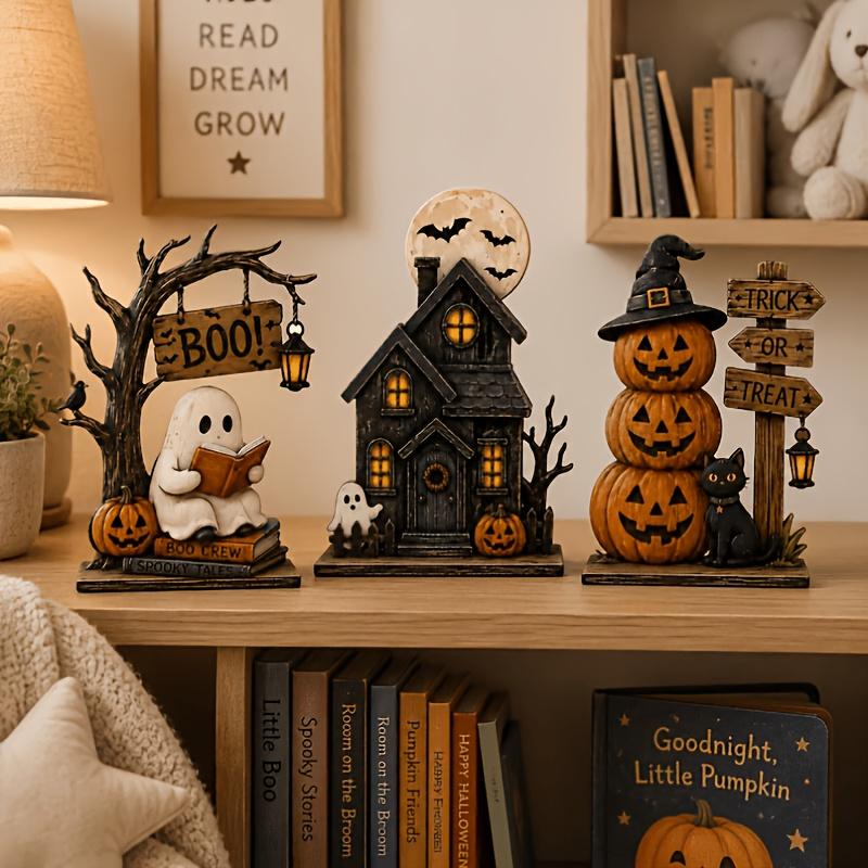 3pcs Set of Vintage Halloween Wooden Interior Decorations, Autumn Decorations, Vintage Wooden Blocks, Suitable Shelf Decoration