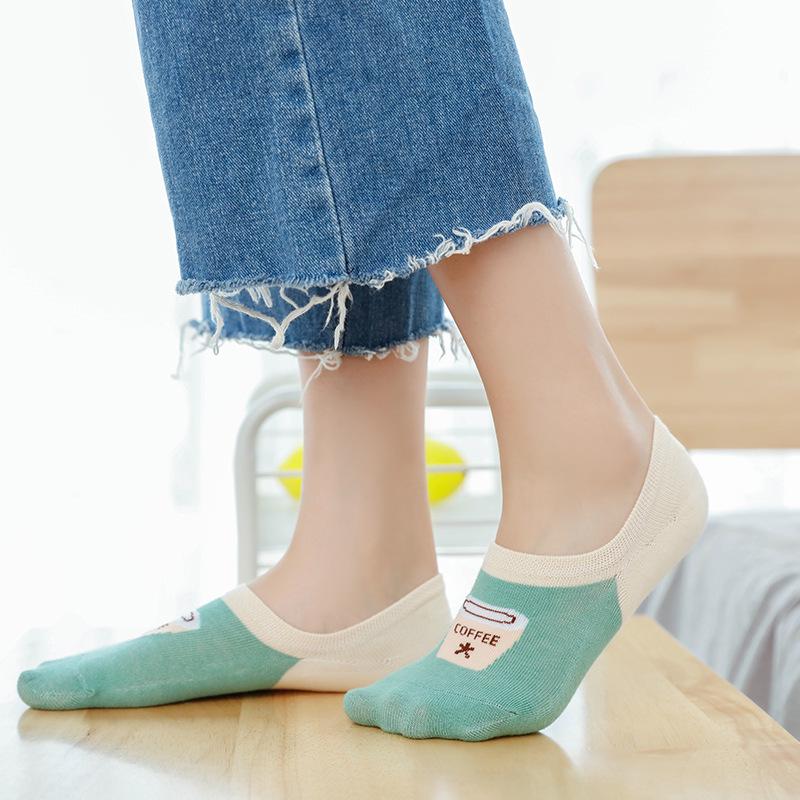 5 Pairs/lot Women Socks Candy Color Catoon Pattern Boat Socks Casual Girl Funny Low Cut Socks Cute