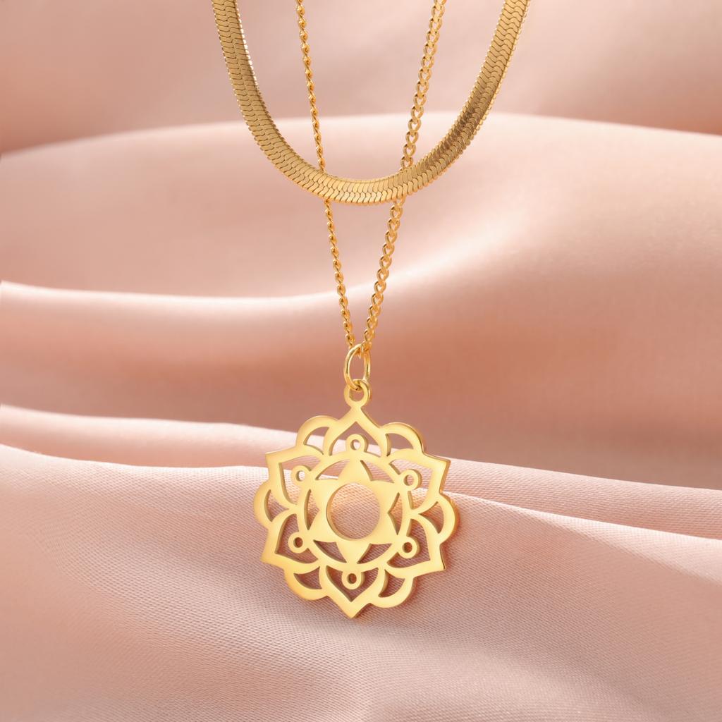 LIKGREAT Yoga Lotus Necklaces Stainless Steel Flower of Life Pendant Women Girls Mandala Healing Buddha Spiritual Chakra Jewelry