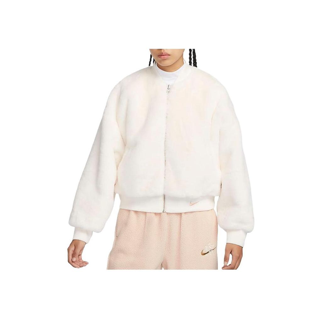 Nike Krátká bunda s límečkem stojáčkem, oboustranná, ležérní, z umělé kožešiny, dámské svrchní oblečení, bílá FB8693-133