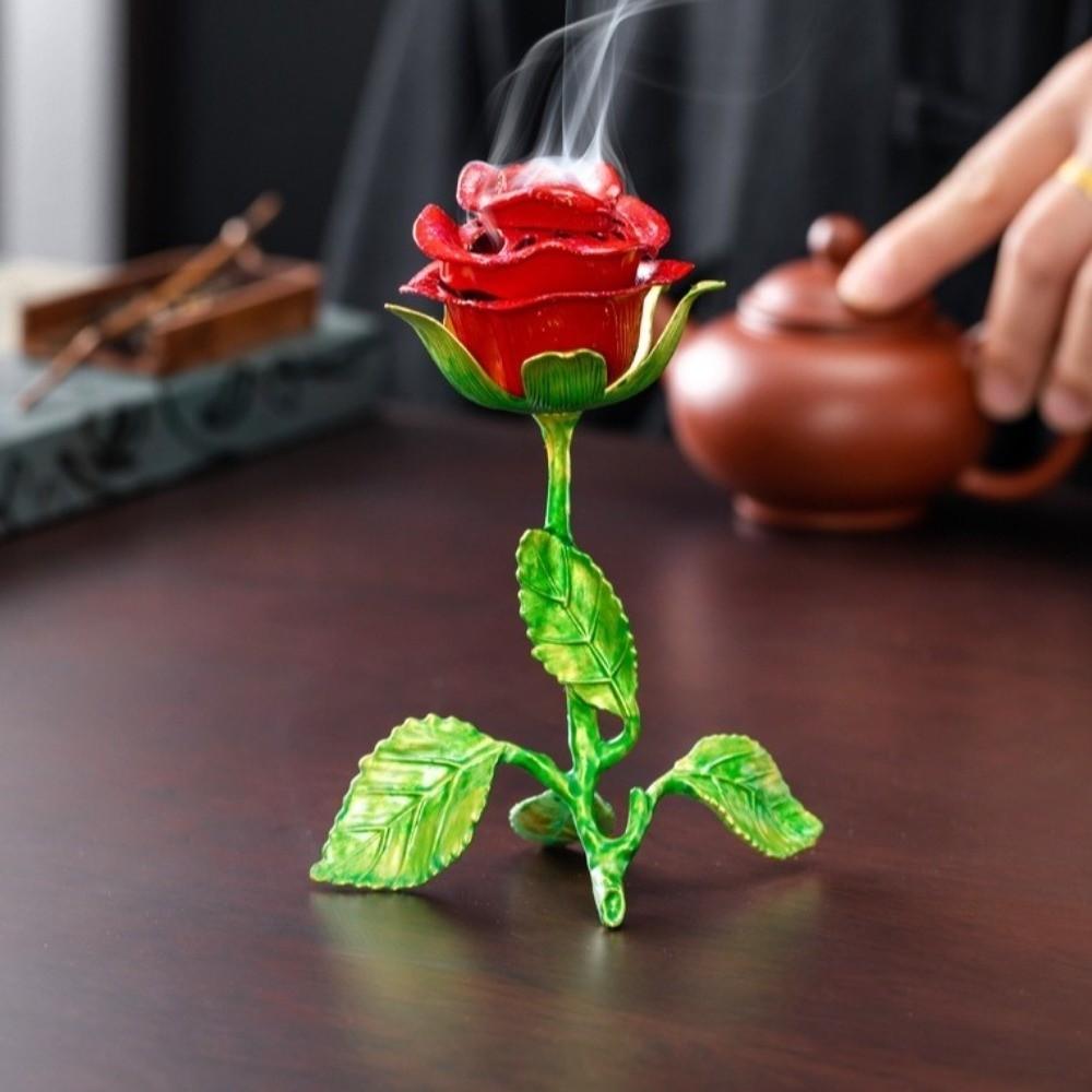 Modern Handcrafted Metal Rose Burner Sturdy Traditional Incense Holder Alloy Crafts Heat-resistant Rose Statue Gifts Study Room