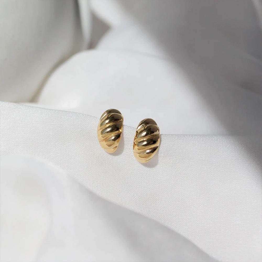 Gold Color small Stainless Steel Hoop Earrings for Women Croissant Dôme Hoops Simple EarRings Vintage Geometry