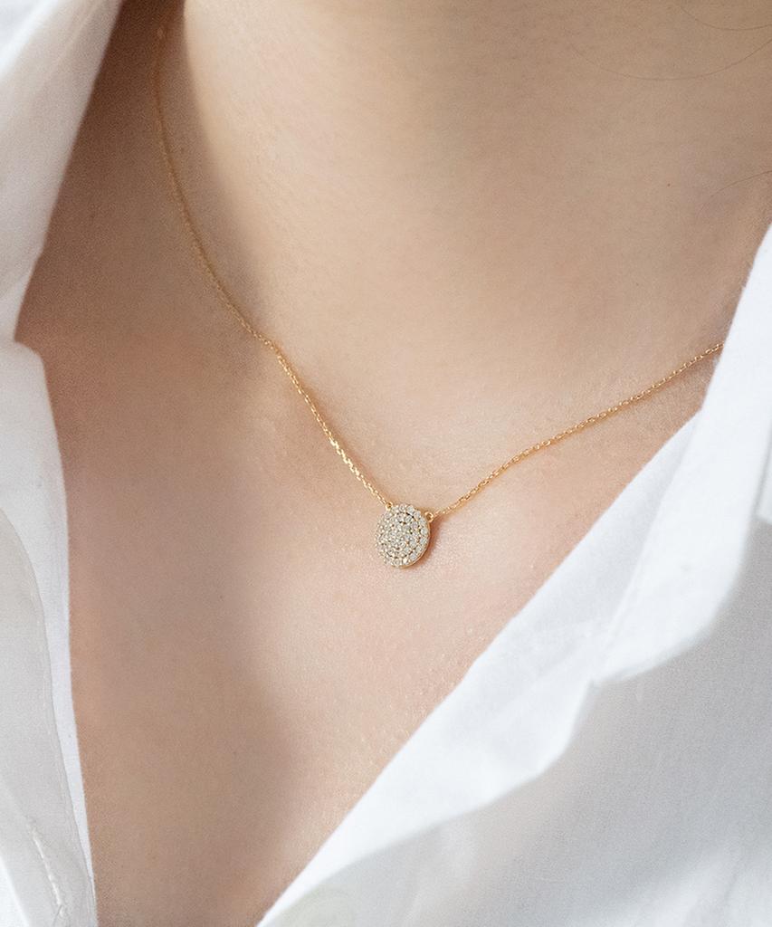 Alleun Silver 925 Round Pendant Cubic Mini Chain Necklace