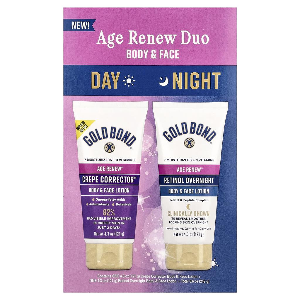 Gold Bond Age Renew® Duo, Day & Night, Body & Face Lotion, 2 Bottles, 4.3 Oz (121 G) Each