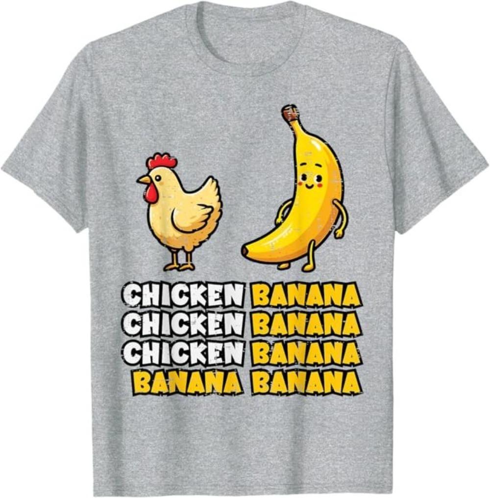 Funny Chicken Banana Dance Fruit Meme Men TShirt Unisex Adult Classic Oneck Printed Tshirt Streetwear Outdoors Shortsleev