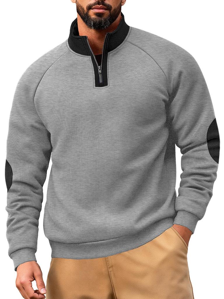 Pánská mikina Henley se stojáčkem, barevnými bloky, na zip, s výšivkou a dlouhým rukávem