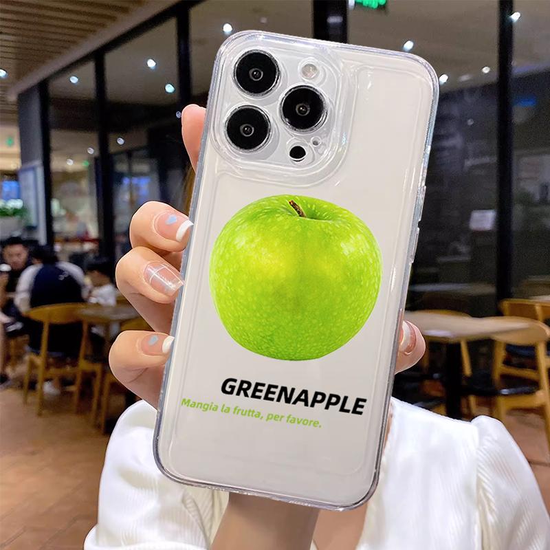 Fresh Coconut Green Apple Clear Phone Case For iPhone 16 15 11 12 14 13 Pro Max Mini X XSMax XR 7 8 Plus SE4 16e Silica Covers