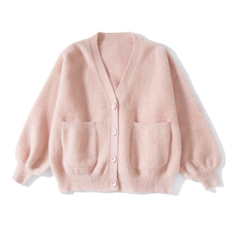 

Весенне-осенний вязаный кардиган JK - Универсальный свитер с длинным рукавом свободного кроя Light Pink Thick 700g