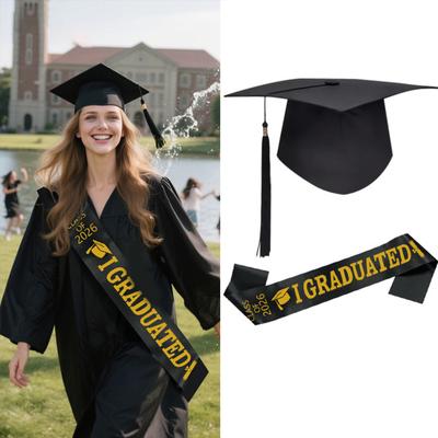 2Pcs/Set Graduation Cap Set with Elastic Strap Tassel Graduation Bachelor Suit Graduation Party Decorations Prom Ceremony Photo Props