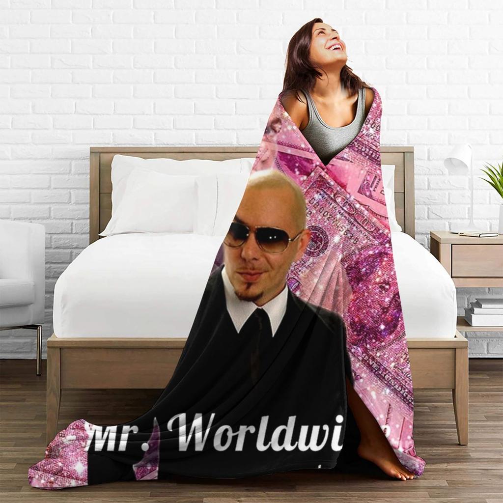Sig. Coperta di Flanella Pitbull Dollar Music per Tutto il Mondo Coperta Morbidissima Singer per Sedia Divano Letto Copriletto Copertura Divano Letto