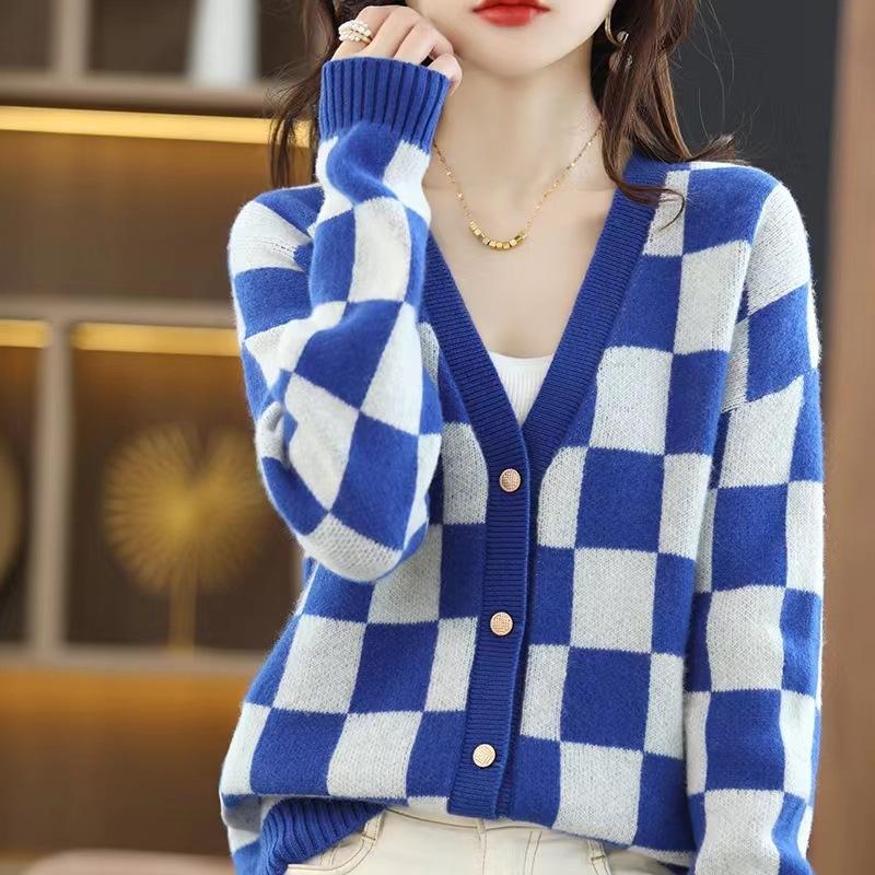

Вязаный кардиган-жакет женский весенне-осенне-зимний новый модный верхняя одежда с вязаным свитером свободного кроя average size синий