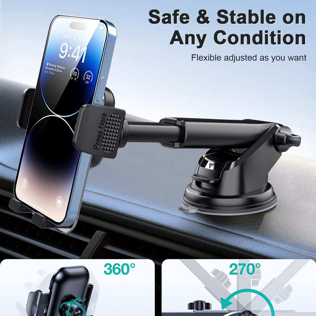 ML211 Strong Suction Car Phone Holder Dashboard Windshield Adjustable Extendable Mount Bracket