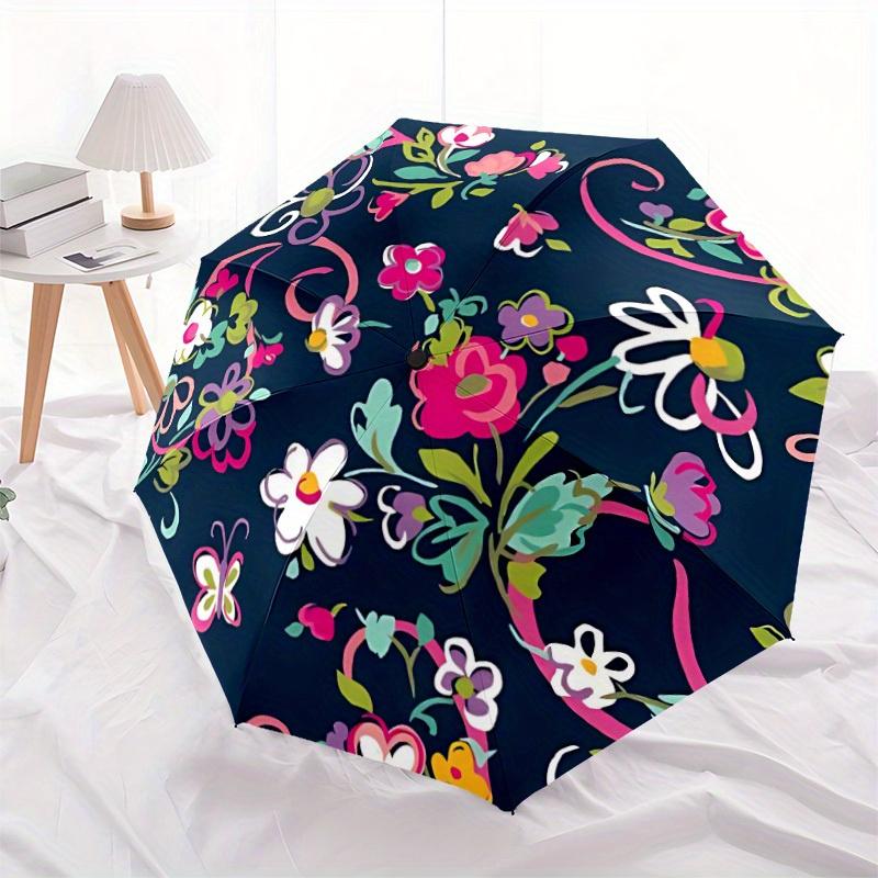1pc Floral Pattern Automatic Open/close Umbrella, 8-Rib sturdy structure, Portable Travel Umbrella, Parties, Everyday Use, Outdoor Accessory