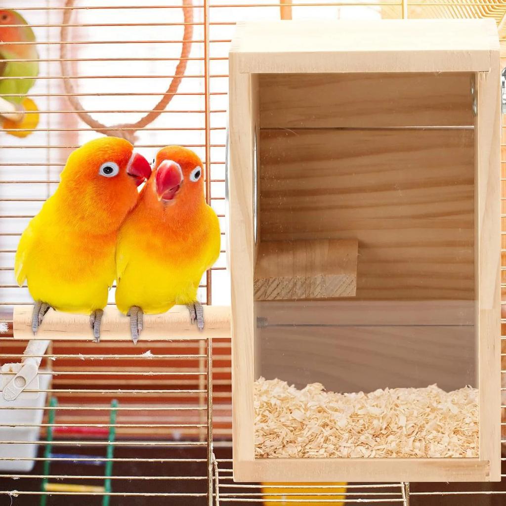 Transparent Bird Boxes, Wood Parakeet Nesting Box For Cage, Bird Breeding Box With Bird Cage House For Parakeet Lovebirds Budgie