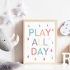 Colourful Rainbow Raindrop Play All Day Posters Prints Canvas Painting Nursery Wall Art Pictures Girls Room Home Decor