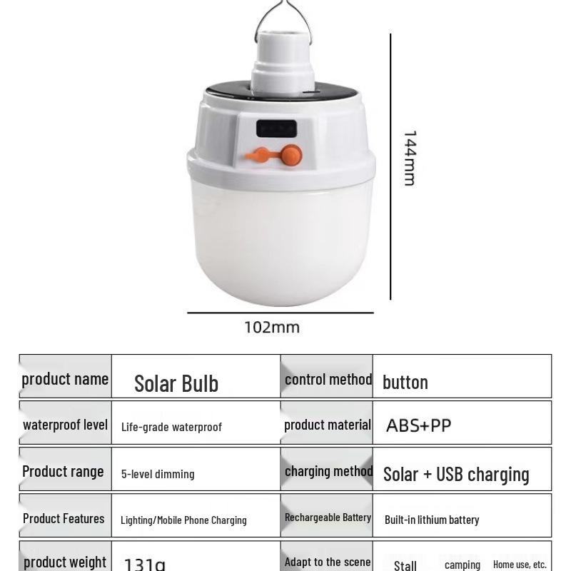 Waterproof Durable Solar LED Emergency Camping Bulb