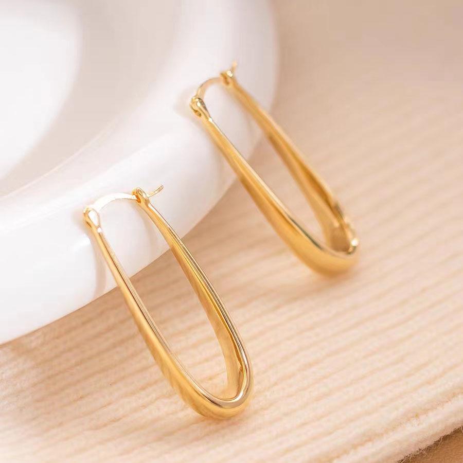 Copper-Plated 18K Gold U-Shaped Teardrop Hoops - Elegant Metal Style Earrings for Women