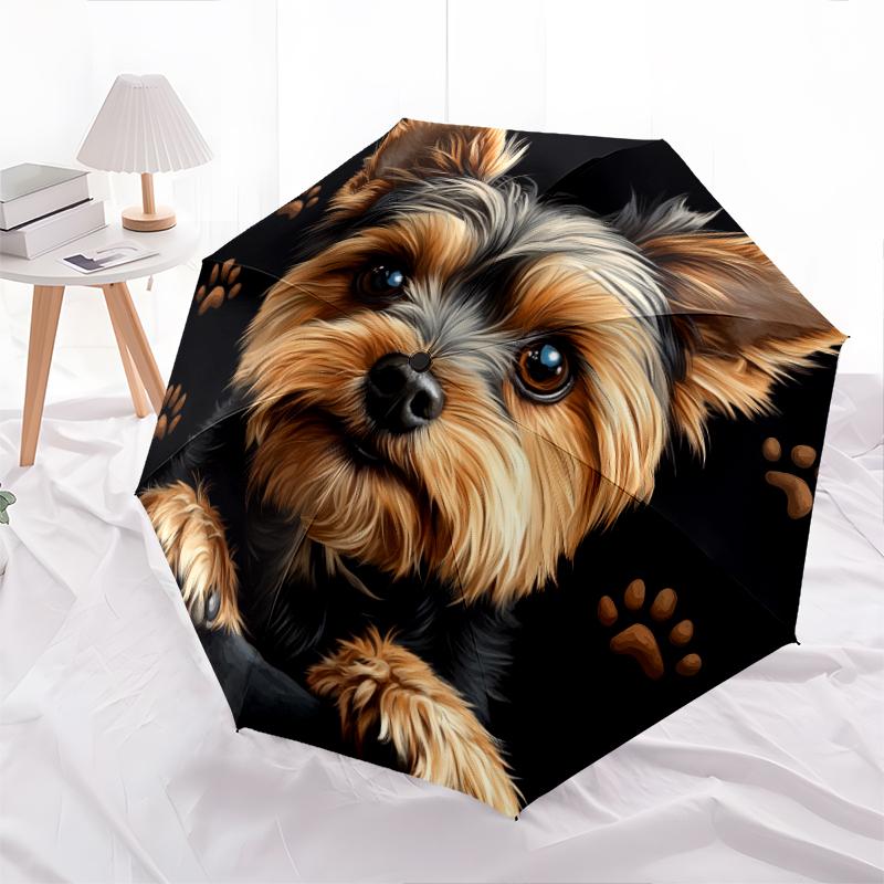 Black Yorkshire Terrier Pattern, Automatic Folding Umbrella, Portable and Foldable Design, 8 Ribs, a Christmas or Birthday Gift.