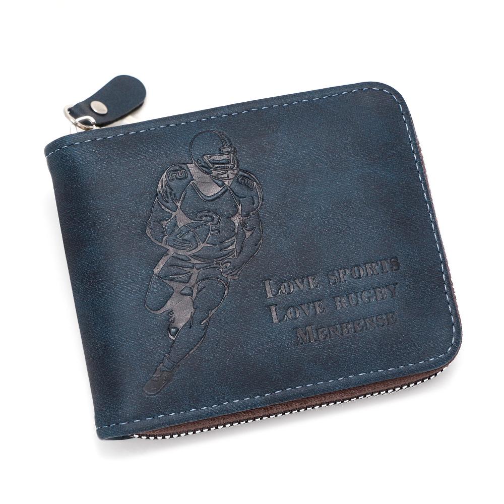 European-American Retro Men's Tri-fold Rugby Wallet with Chain and Multi-card Holder