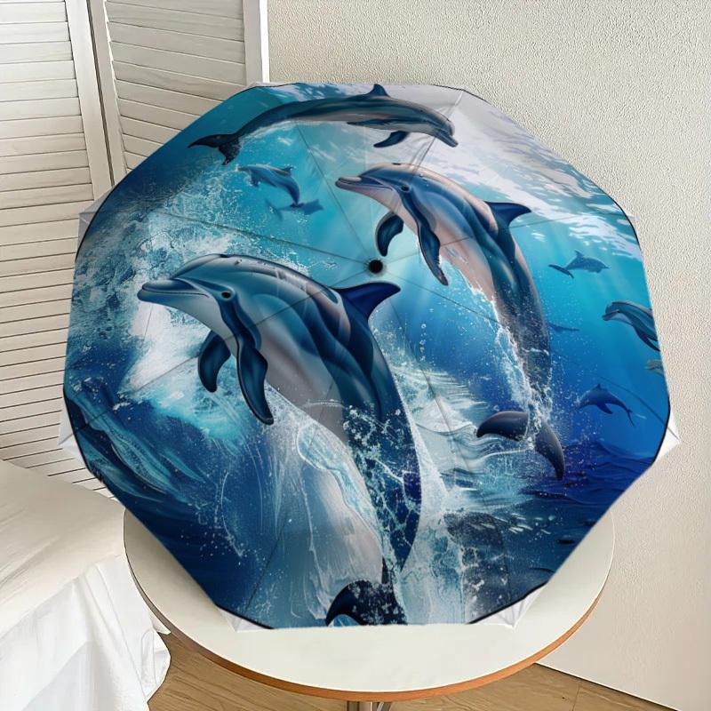 

1pc Ocean Dolphins Swimming Circle Umbrella with Plastic Handle,Suitable for All Seasons Home Travel Outdoor UmbrellaDD351