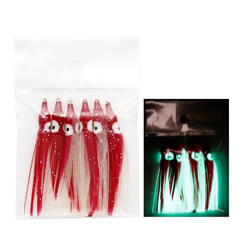 6 Stück Weiche Leuchtende Oktopus-Röcke Köder 6 cm Silikon Thunfisch Trolling Gefranster Tintenfisch Jigging Meeresangeln Leuchtköder