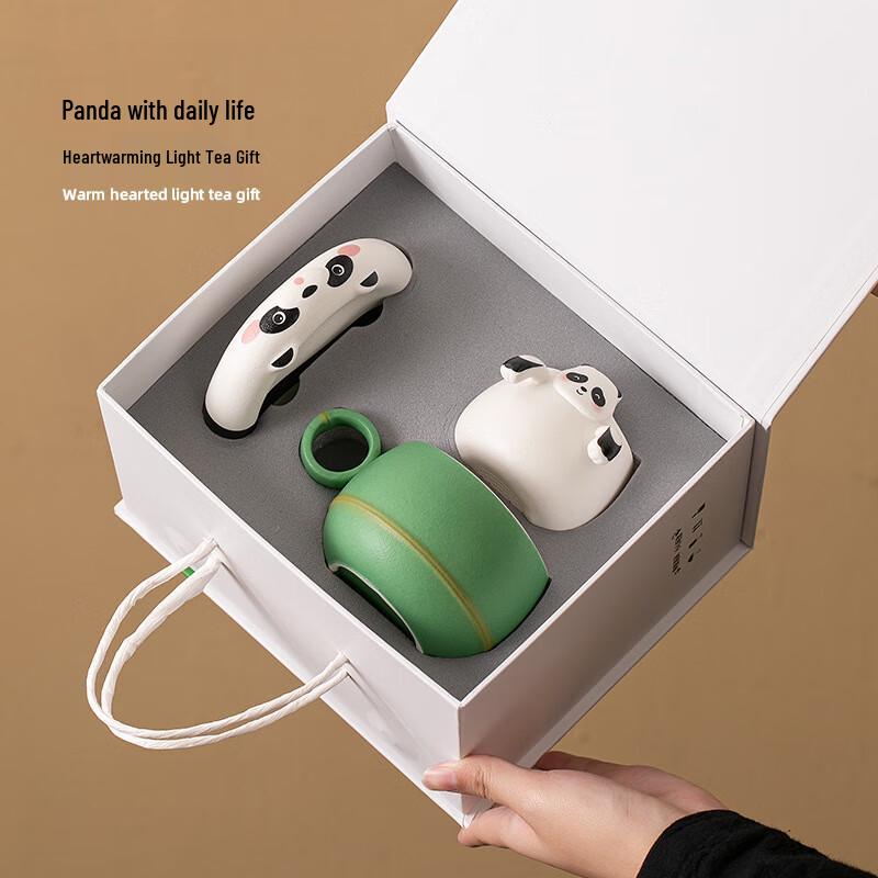 TLAKEHO Panda Ceramic Tea Infuser Mug with Saucer, 200ml