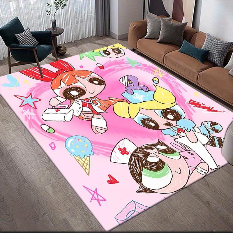 The Powerpuff Girls Illustrations Anti-slip Rug, Rectangular Carpet for Living Room, Bedroom and Sofa Zone