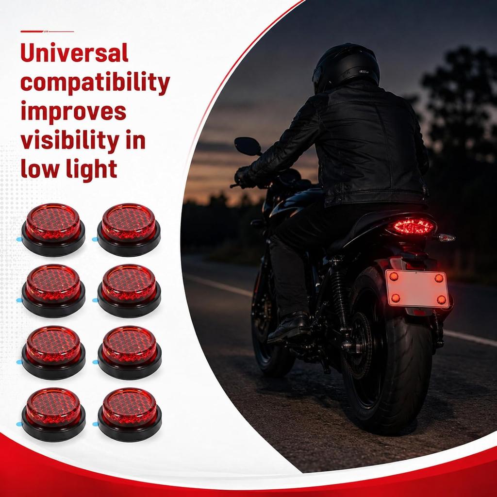 8 Pcs Red Reflectors, 0.79 Inch Round Stick-On Safety Reflectors for Motorcycle Bicycle Trailers Gate Posts (Red)