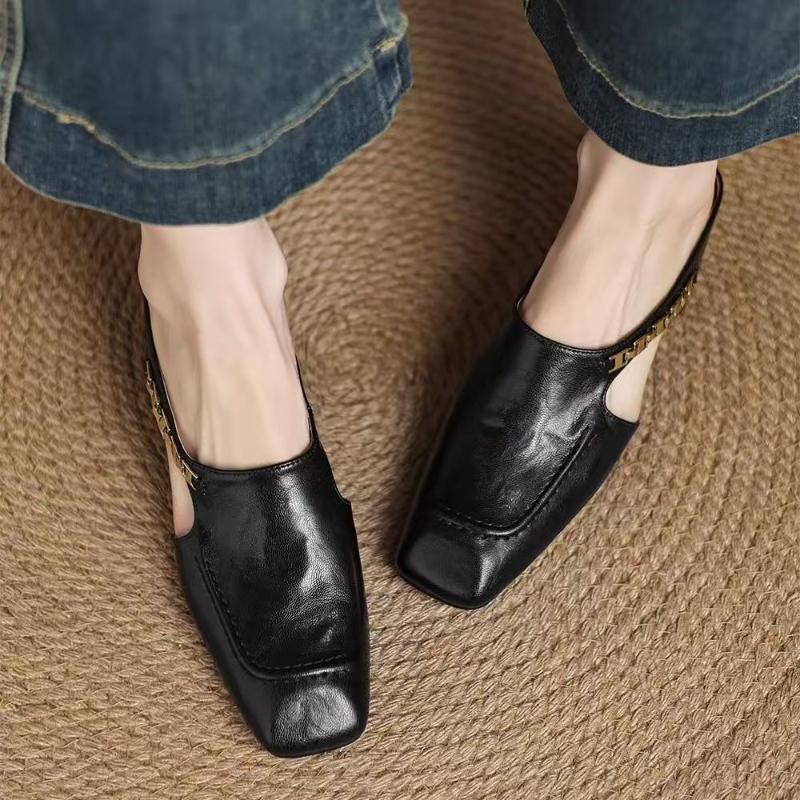 Fashion 2025 New Retro Style Baotou Women's Sandals Half Slippers Square Toe Inside Heightening
