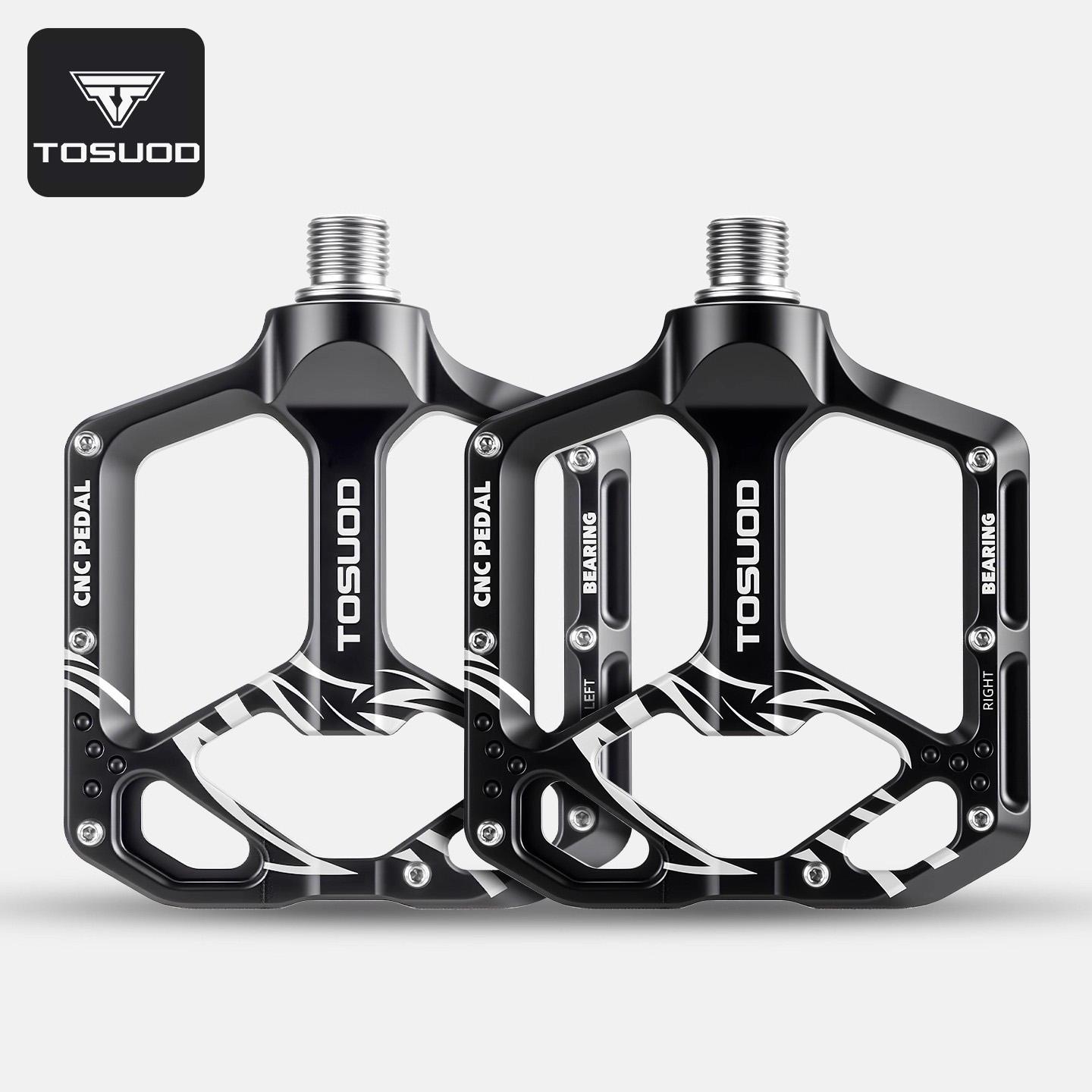TOSUOD Bicycle Pedals Ultralight Mountain Bike Aluminum Non-slip Wide Platform Pedals Road Bike Flat Pedals Equipment Bearing чёрный
