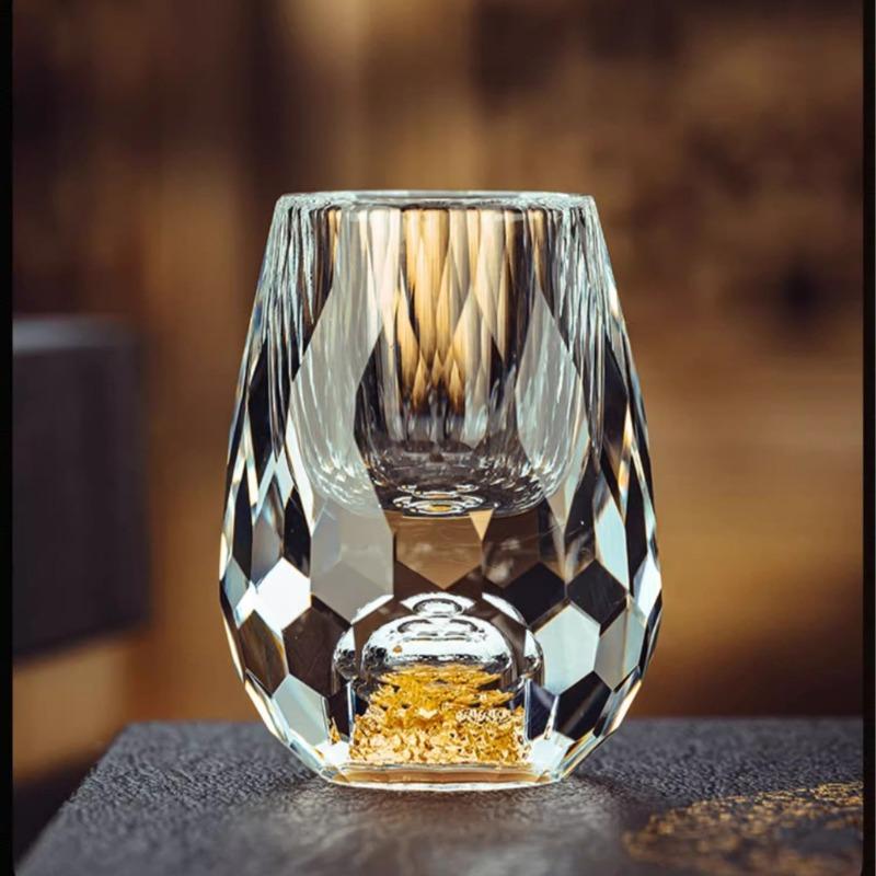 2/6pcs Luxurious Crystal Golden Mountain Shot Glass, Exquisite Handcrafted Spirits Glasses for Whiskey, Vodka & Home Bar Decor