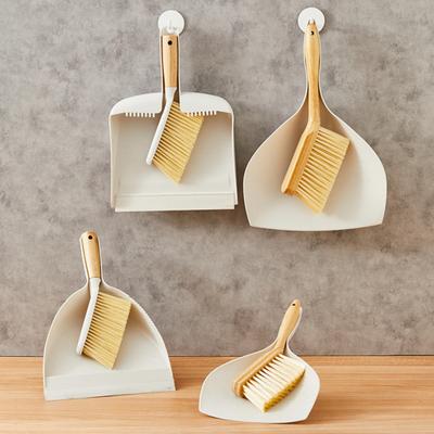 Small Broom Dustpan Set Ergonomic Natural Bamboo Handle Soft Bristles