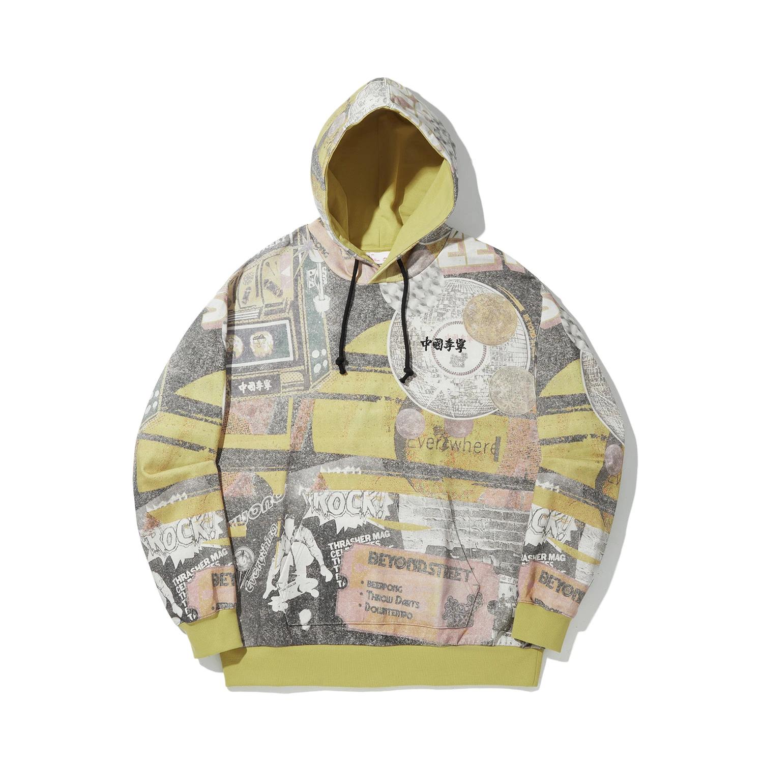 

Li Ning X Sam Taylor Коллаборация с художником Полный принт Буквы Мягкий Дышащий Универсальный Свободный Худи Унисекс худи AWDV697-1 S