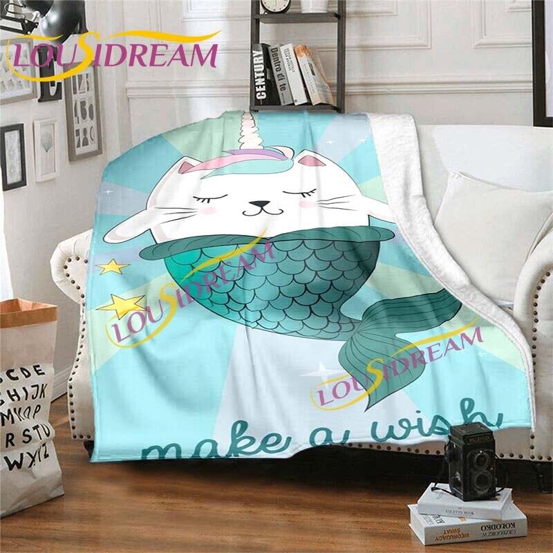 Cute Mermaid Cartoon Blankets Unicorn Blankets Starry Unicorn Flannel Blankets Throw Blankets for Couch Bed Sofa Girl Gifts Pink