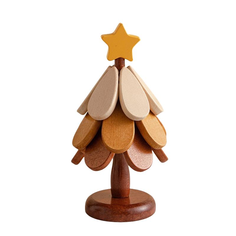 

3pcs/set Christmas Tree Coaster Set Wooden Heat-Resistant Trivets Cup Mat with Stand Holder Festival Home Ornament Decoration L