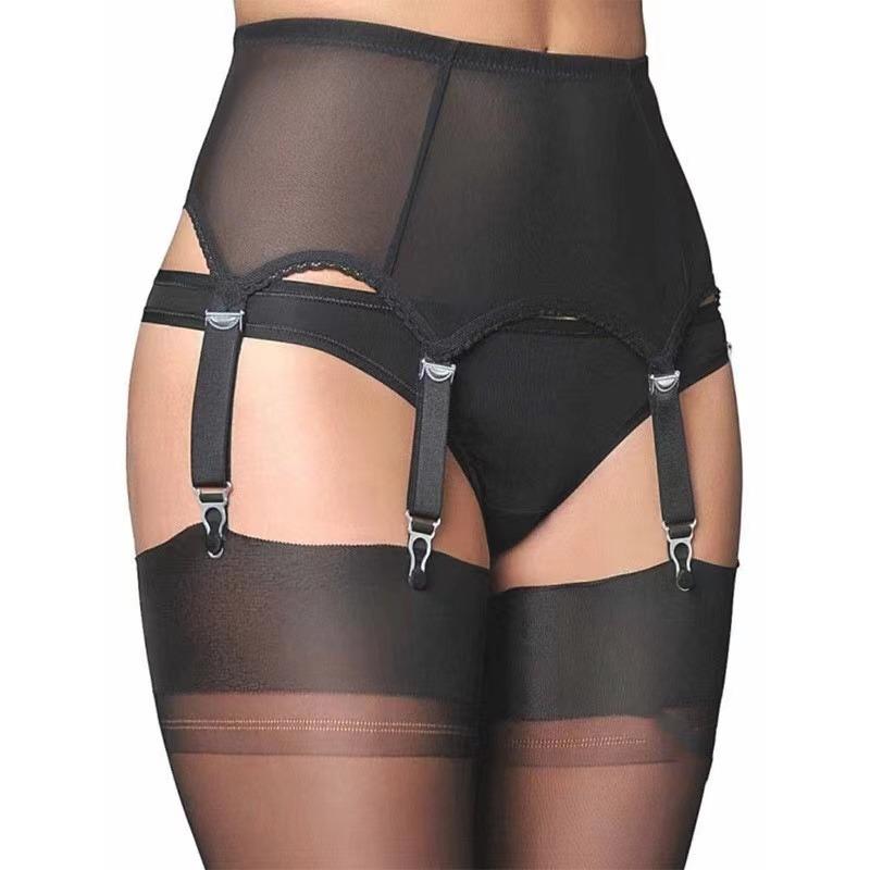 Women Goth Smooth Satin Garter Belt Black/White Suspender Belt With Six Straps For Thigh High Stockings Exotic Lingerie Clubwear