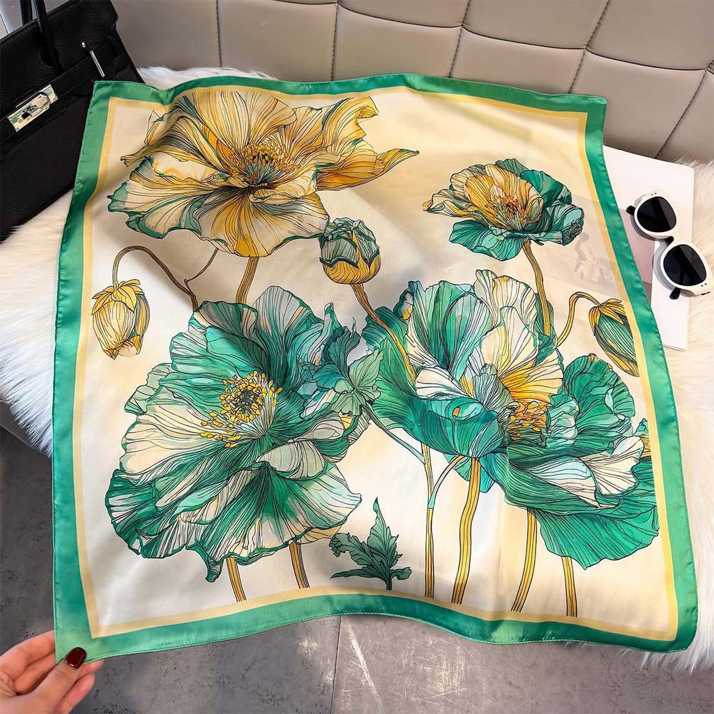 New floral silk scarf simulation silk 71cm printed square scarf spring outer scarf women tied hair decorative headscarf