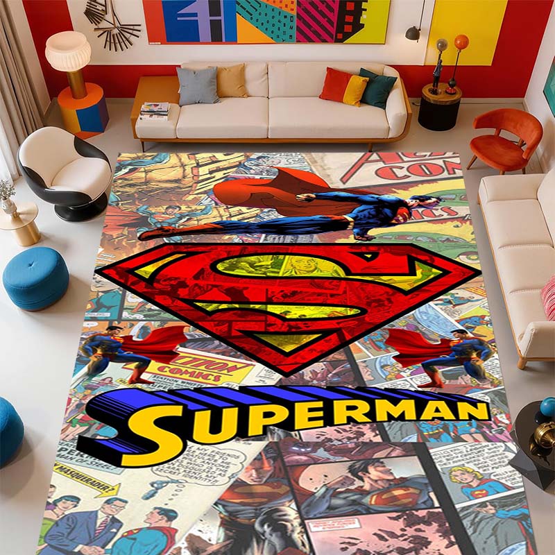 Superman superhero logo rug, suitable for bedrooms, living rooms, and home sofa decoration; large children's decorative floor