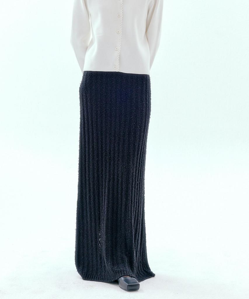 Okuka Tail Knit Long Skirt - Black