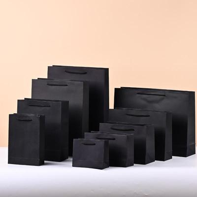 Custom Black Paper Gift Bag with Logo - Elegant Tote for Shopping, Clothing Stores, and Graduation Gifts