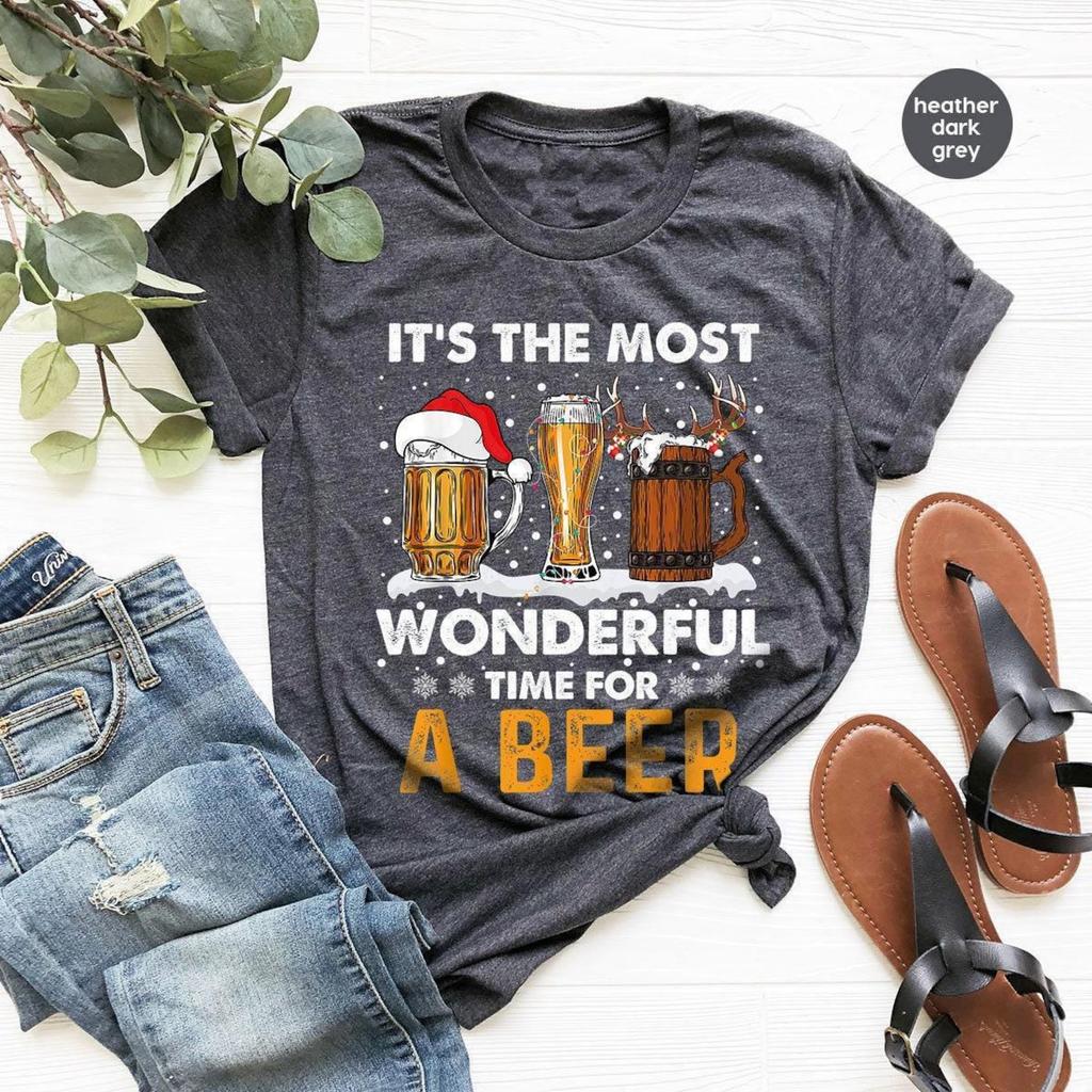 Santa Beer Tshirt, Christmas Beer Shirt, Christmas Party, Christmas Drinking Tshirts, Family Christmas Gifts, Reindeer Drinking Graphic Tees