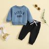 Toddler Letter Print Round Neck Top & Solid Color Long Pants Two-Piece Set, Multi-Color.