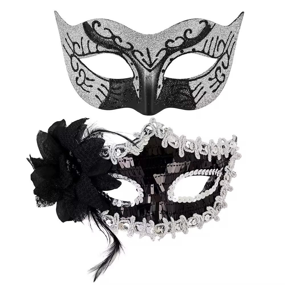 Venetian Painted Phantom Mask Halloween Carnival Party Jazz Half Face Mask Curved Horn Gold Glitter Decor Unisex
