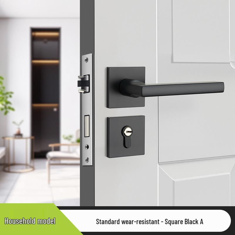 Universal Magnetic Black Bedroom Door Handle Lock - Silent, Solid Wood Design