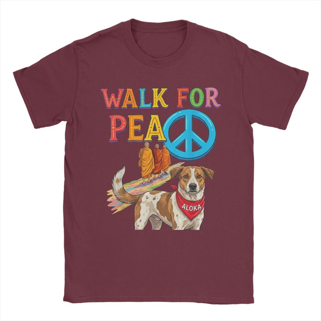 Walk for Peace Monks Aloka Dog Buddhism World Peace TShirt for Unisex Women Cotton T Shirts Short Sleeve Tees Party Clothes