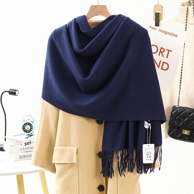 Wool Cashmere Feel Scarf Autumn and Winter Versatile Solid Color Scarf Women's Winter High End Imitation Cashmere Scarf