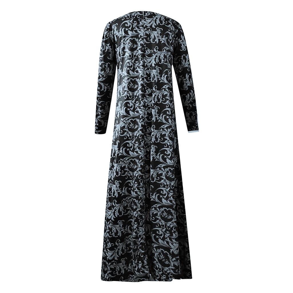 Kvinner Dubai Arabian Floral Print Lang Kjole Muslimsk Kjole Islamsk Lang Kjole