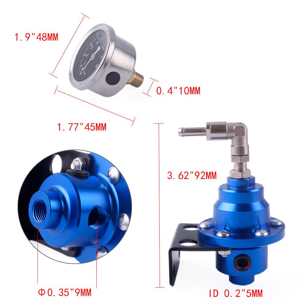 Black Adjustable Fuel Pressure Regulator Injection with Gauge & barbed Fittings